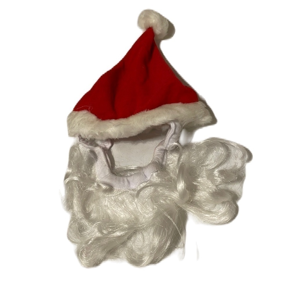M Santa hat and beard costume for pets. Detachable beard.